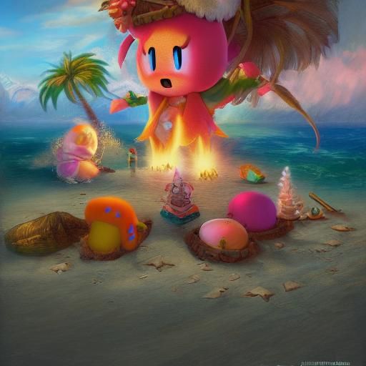 Kirby friends on the beach