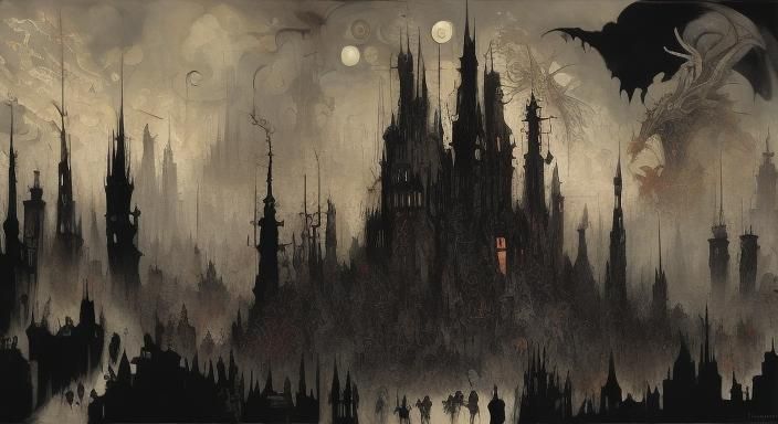 "The demon and the maiden", Ominous, Menacing, Intricately Designed, Elaborate, Complex, Hollow, Scenic, Hyper-detailed, Stygian, hyperreali...