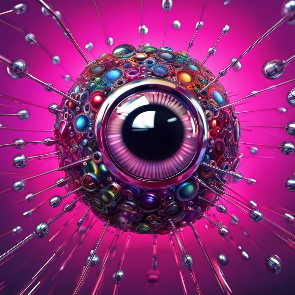 chrome magnetic eyeball made of thousands of eyeballs gadget...