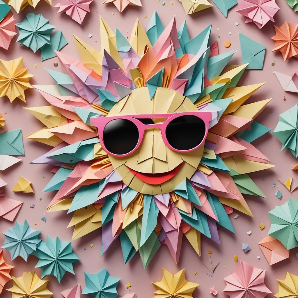 Smiling Origami Sun with Sunglasses in Soft Focus