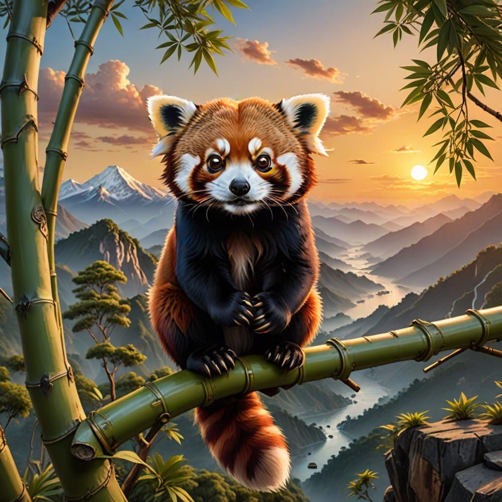 Cute Red Panda in Sunset Himalayas