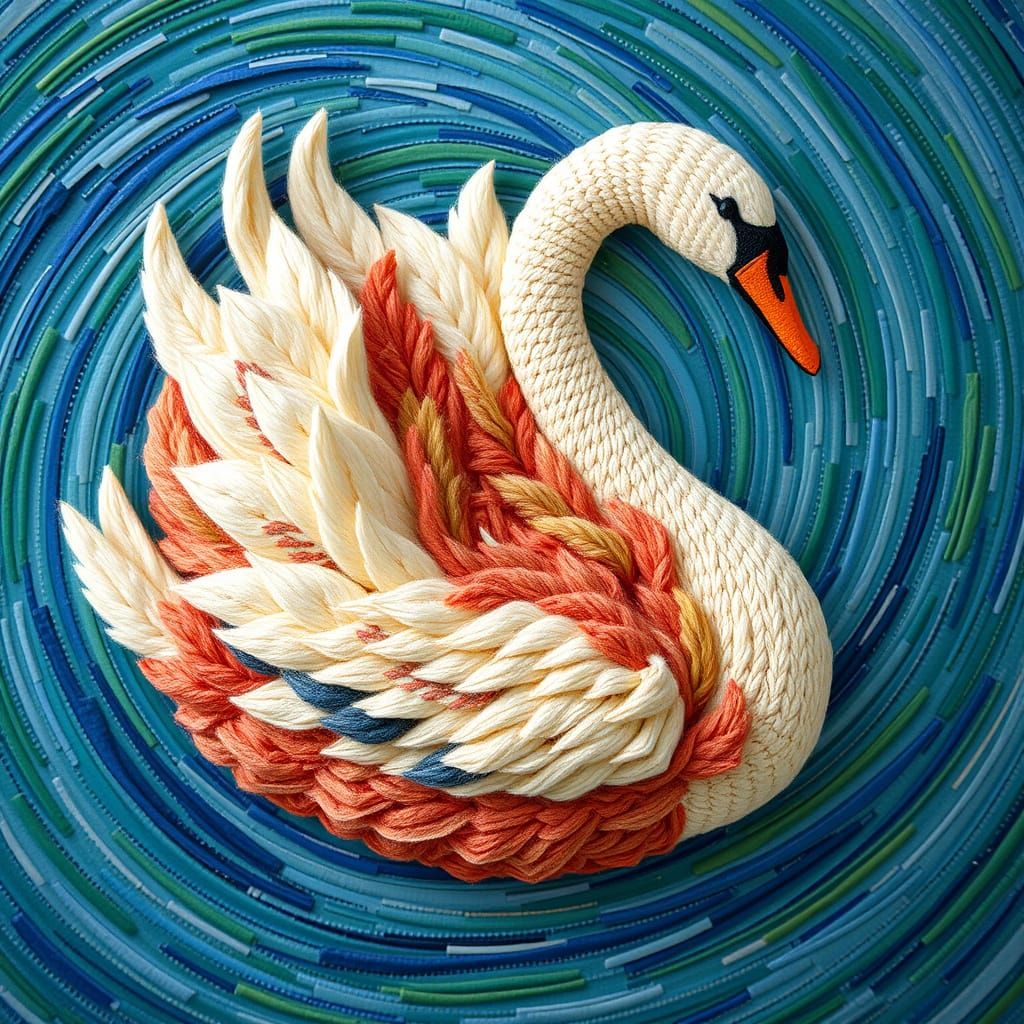 a swan made of fabric  by @QML2024