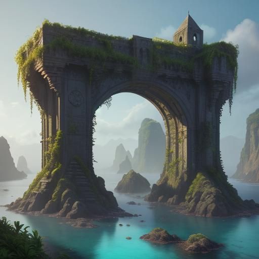 Mystical Island Landscape in Fantasy Concept Art Style