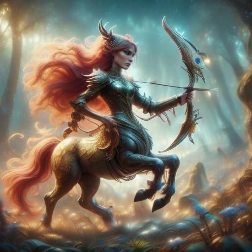 Portrait of a Beautiful, legendary female centaur with bow and arrow in a mythical forest <lora:Centaur:0.1> <lora:Centaur start imager:0.1>...