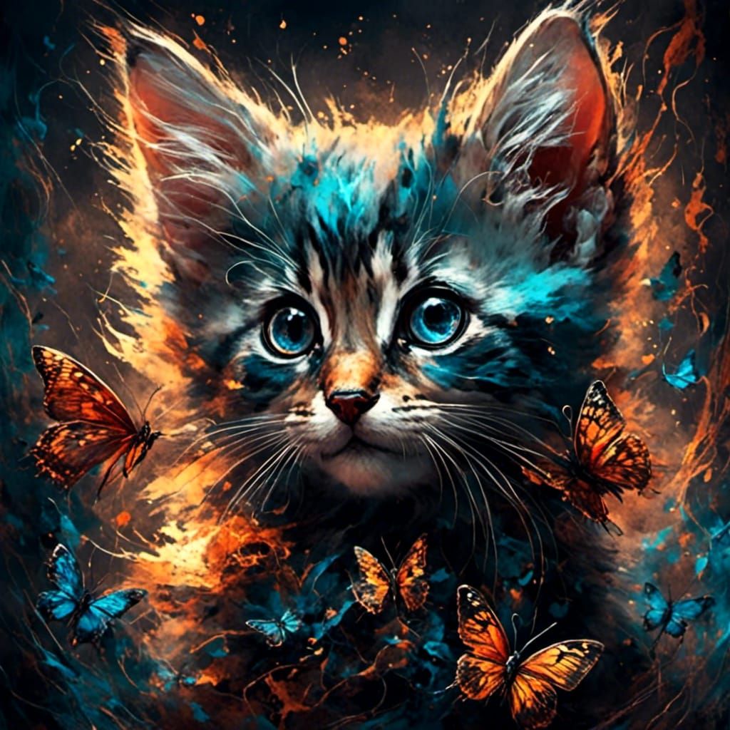 Kitten with some Butterfly friends