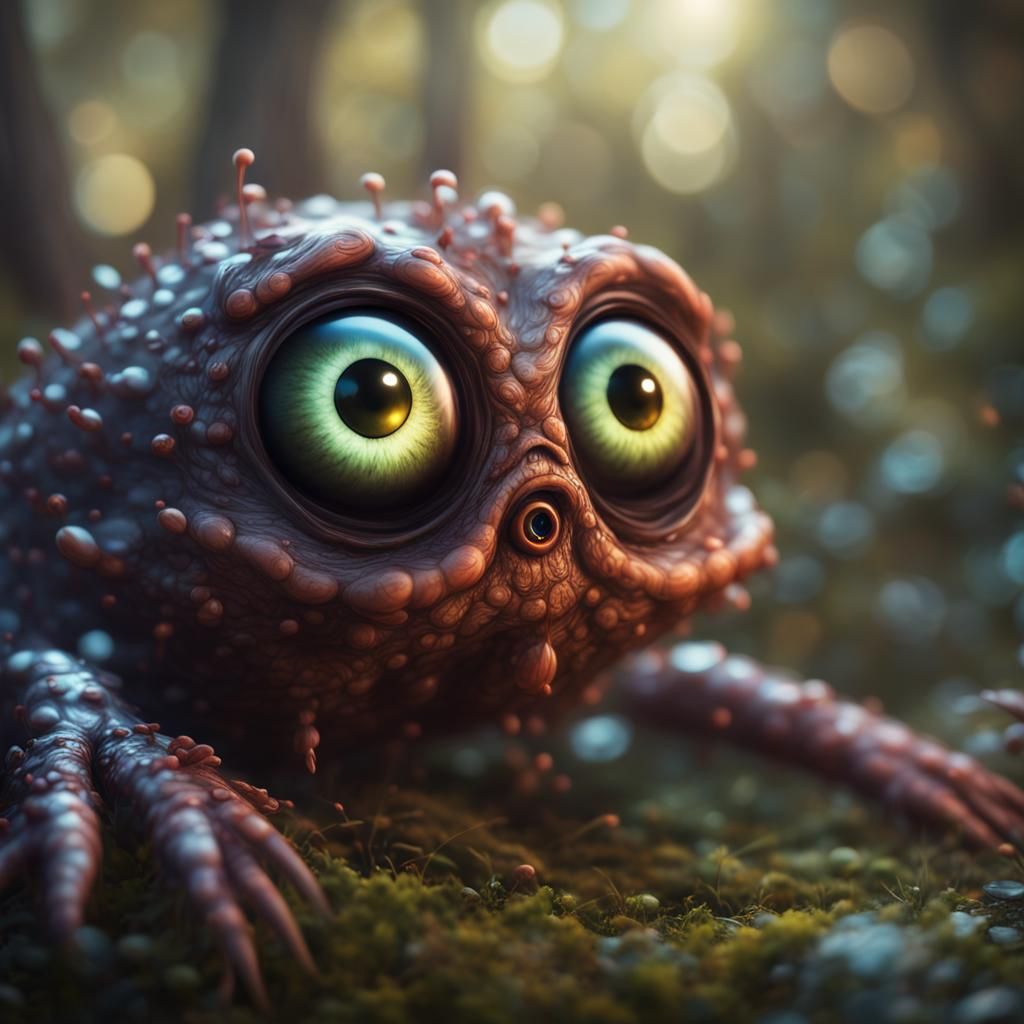 adorable creature with big reflective eyes, realistic - AI Generated ...