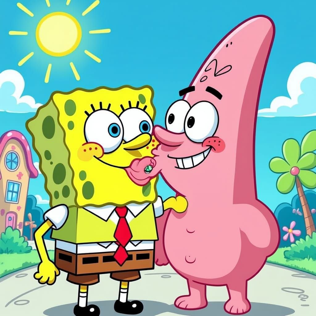 spongebob kissing patrick