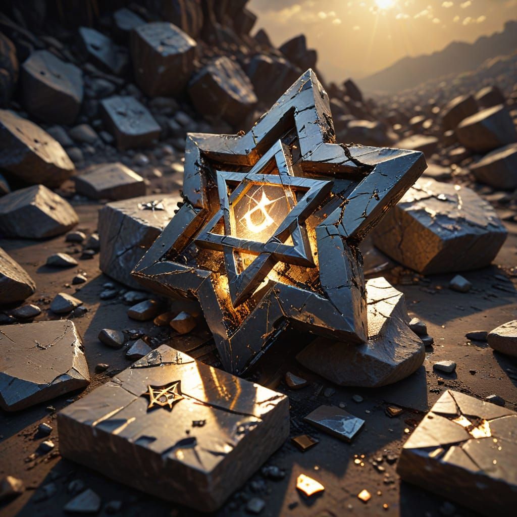 Mystical Oil Painting of Shattered World with Glowing Star o...