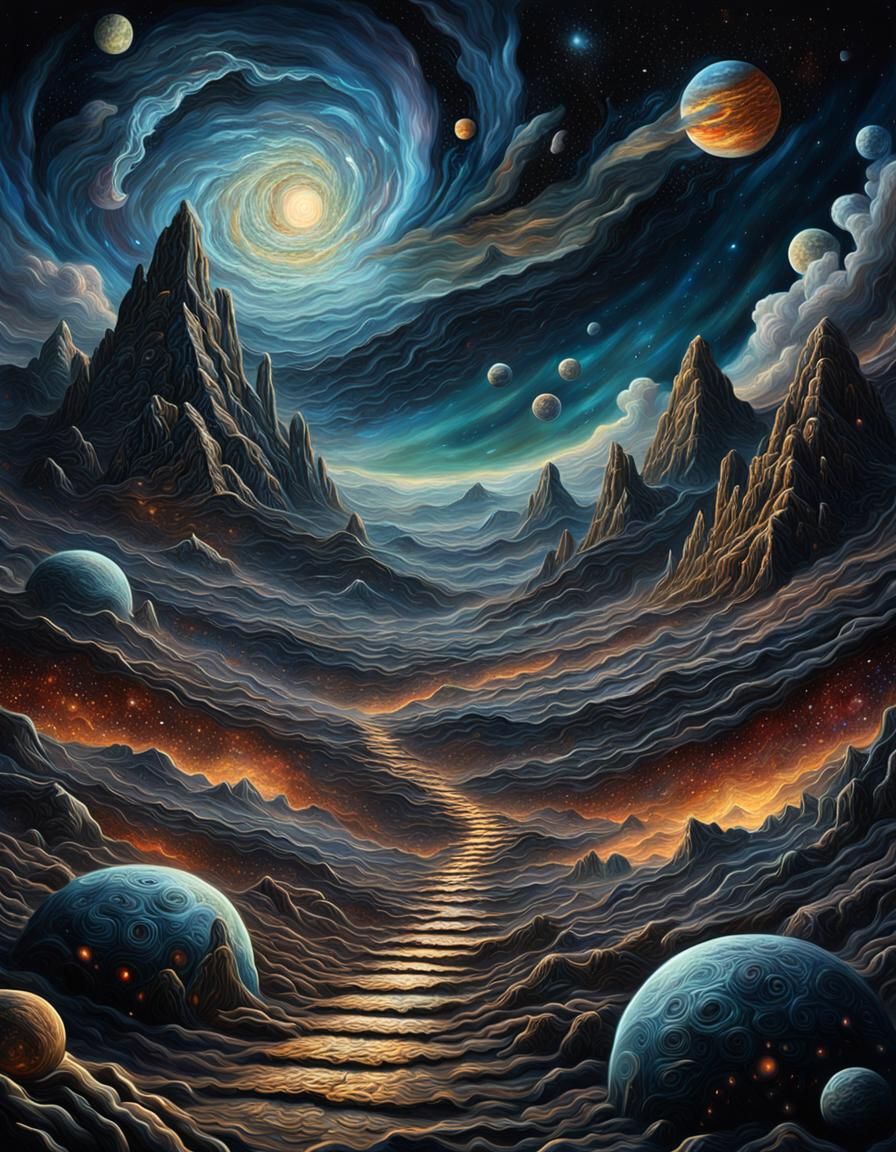 surrealist painting with Impasto technique of cosmic archety...