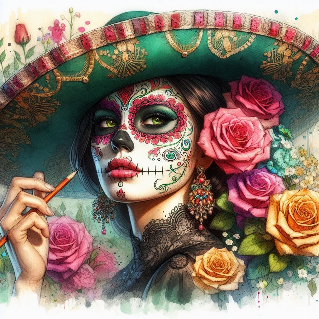 Stunning color Pencil Sketch portrait Beautiful Mexican Woma...