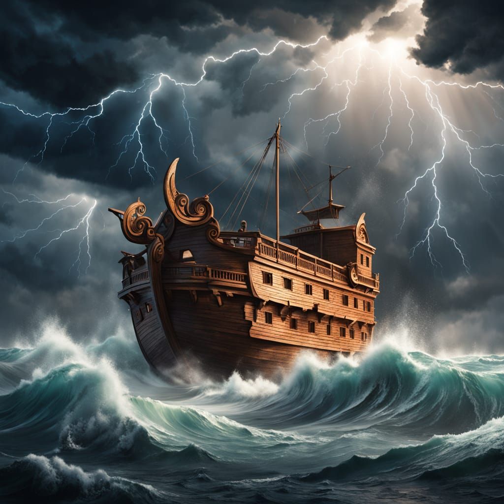 Giant Ark in Stormy Flood Waters