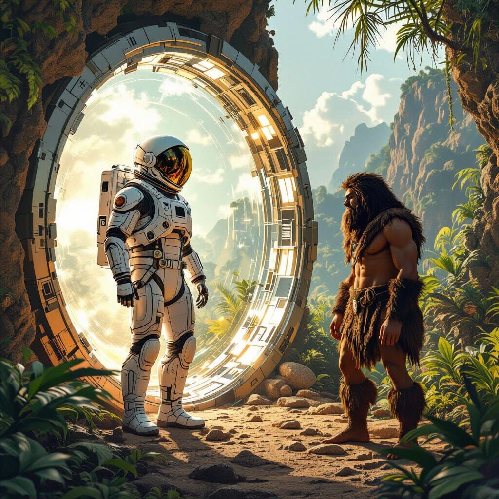 An astronaut meets a caveman 