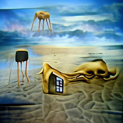 House with legs walking on the beach
