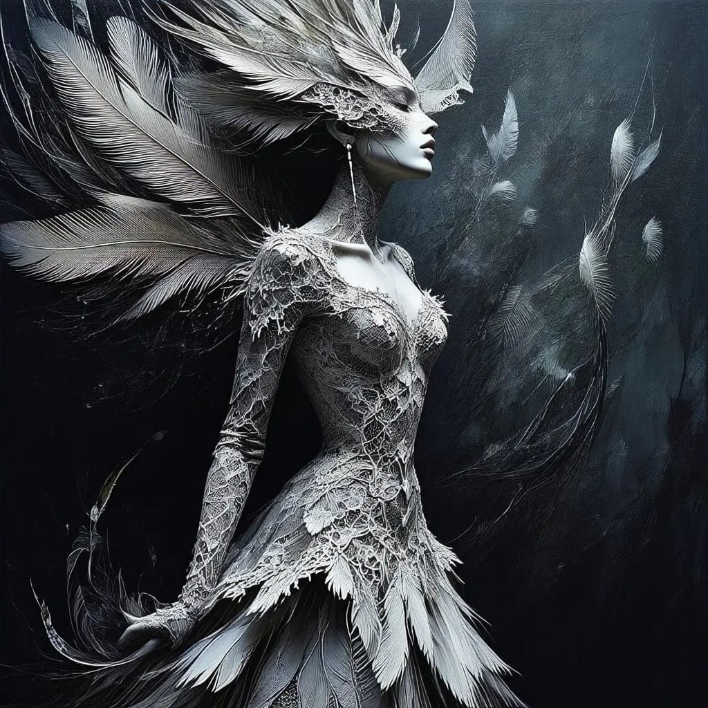 Portrait with feathers.