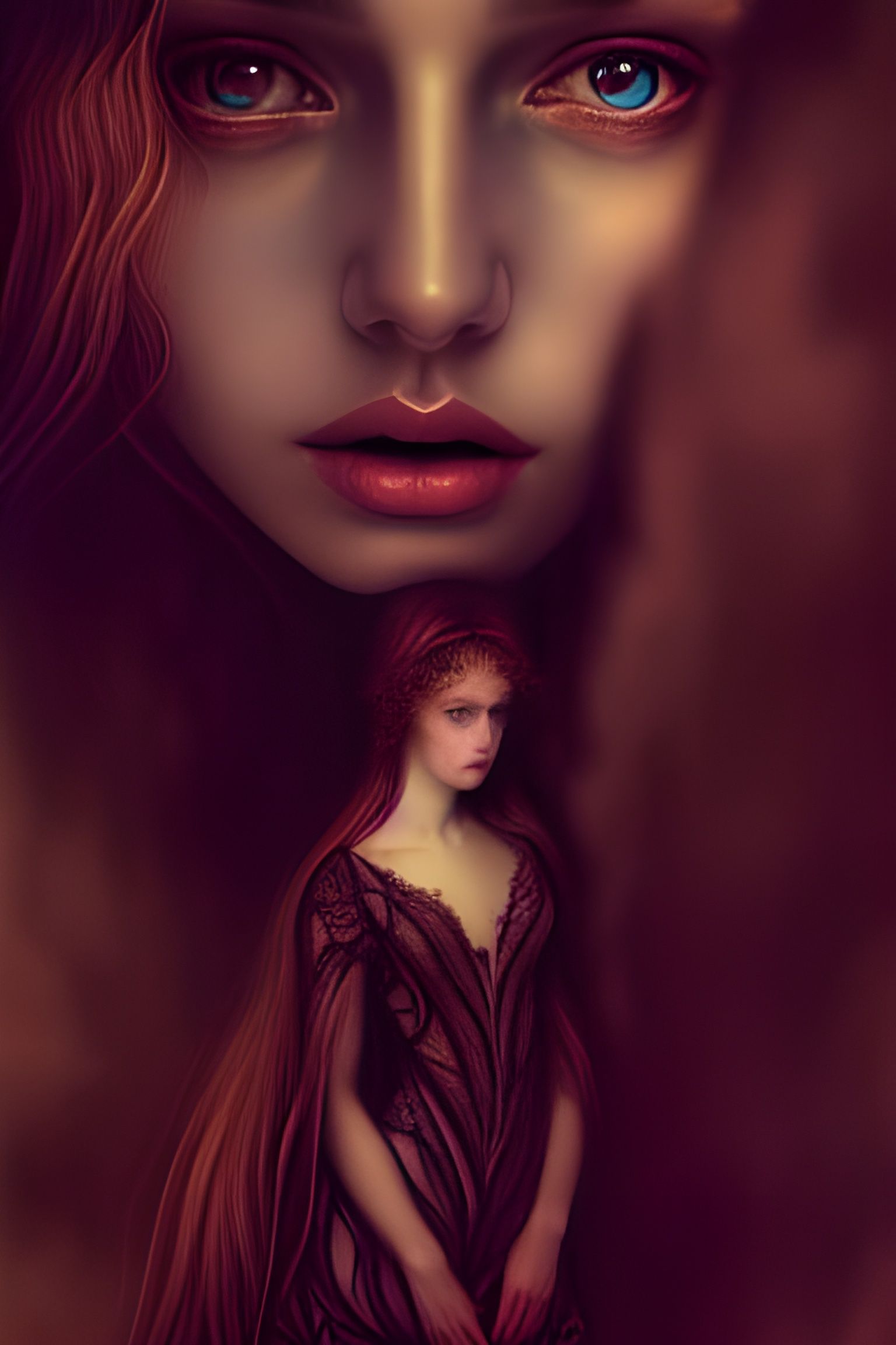 Beautiful Woman in Lace Dress: Pre-Raphaelite Digital Art