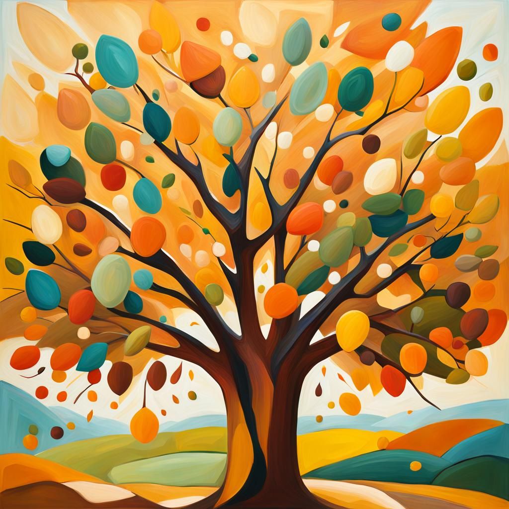 Abstract Expressionist Tree in Autumn Colors