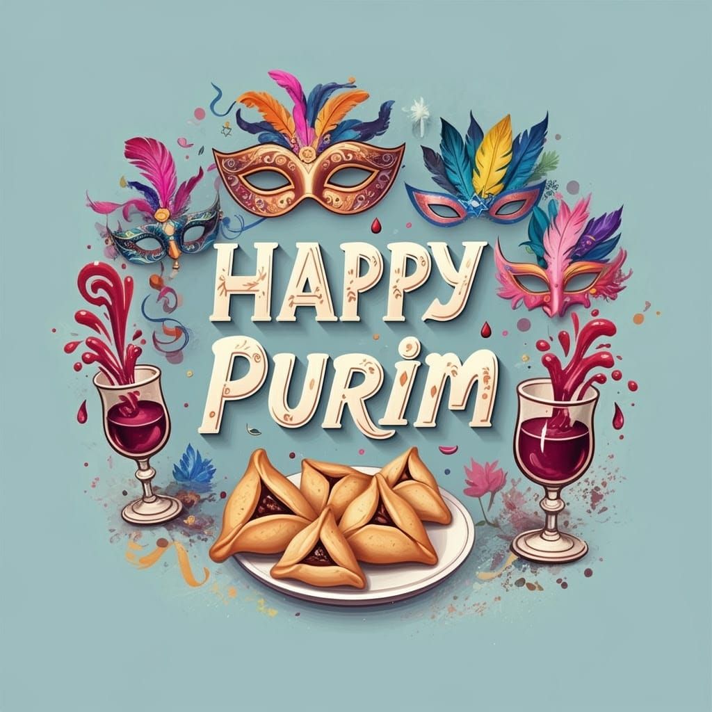 Joyful Purim Celebration in Vibrant Colors