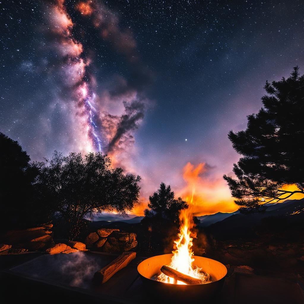 Fiery Home Under Starry Sky Digital Art