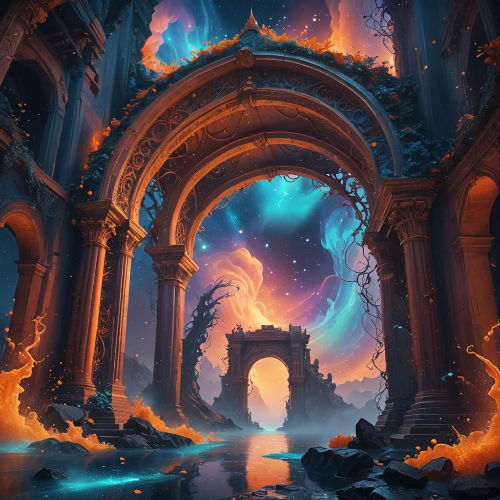 Ethereal Archway Over Abyss: Surreal Digital Painting