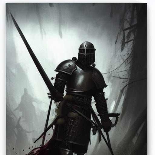 Nordic Knight. Dark plate armour. Fighting undead soldiers. - AI ...