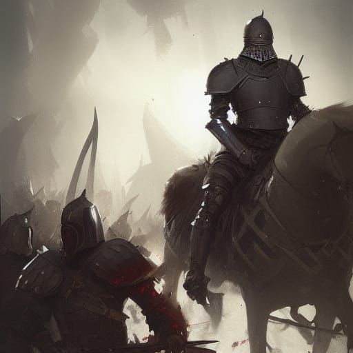 Nordic Knight. Dark plate armour. Fighting undead soldiers. - AI ...