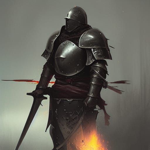 Nordic Knight. Dark plate armour. Fighting undead soldiers. - AI ...