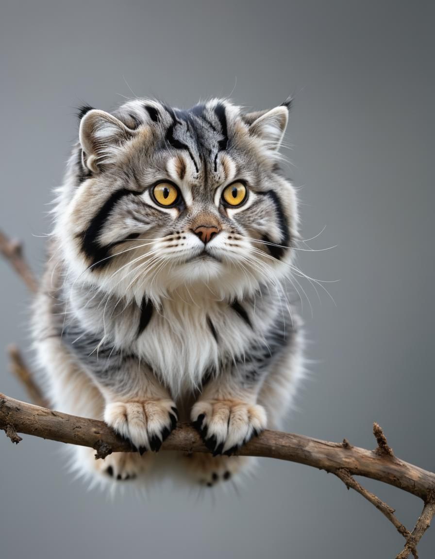 Photo of beautiful "Pallas's cat on branch, also known as ma...