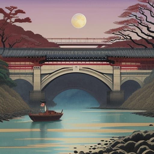 Moonlit Night in Lisbon, Inspired by Ukiyo-e Masters