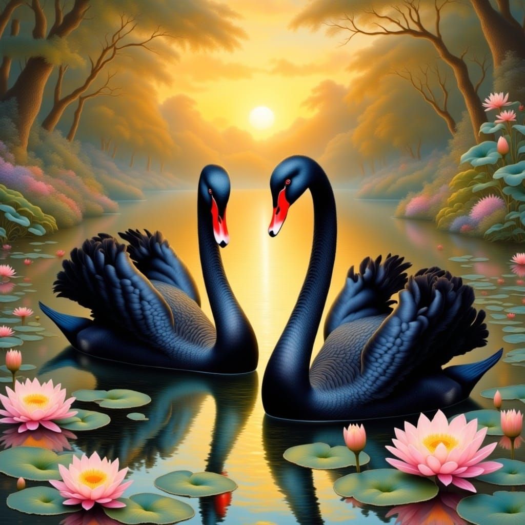 Pair of Black Swans <lora:Garden of Midnight:1.0>