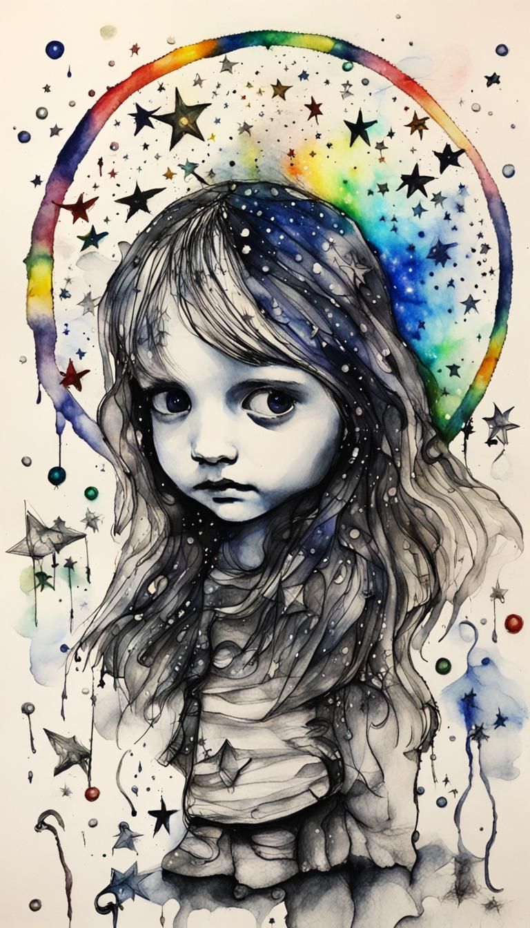 Star fall into chaotic madness It is rainy stars Water color...