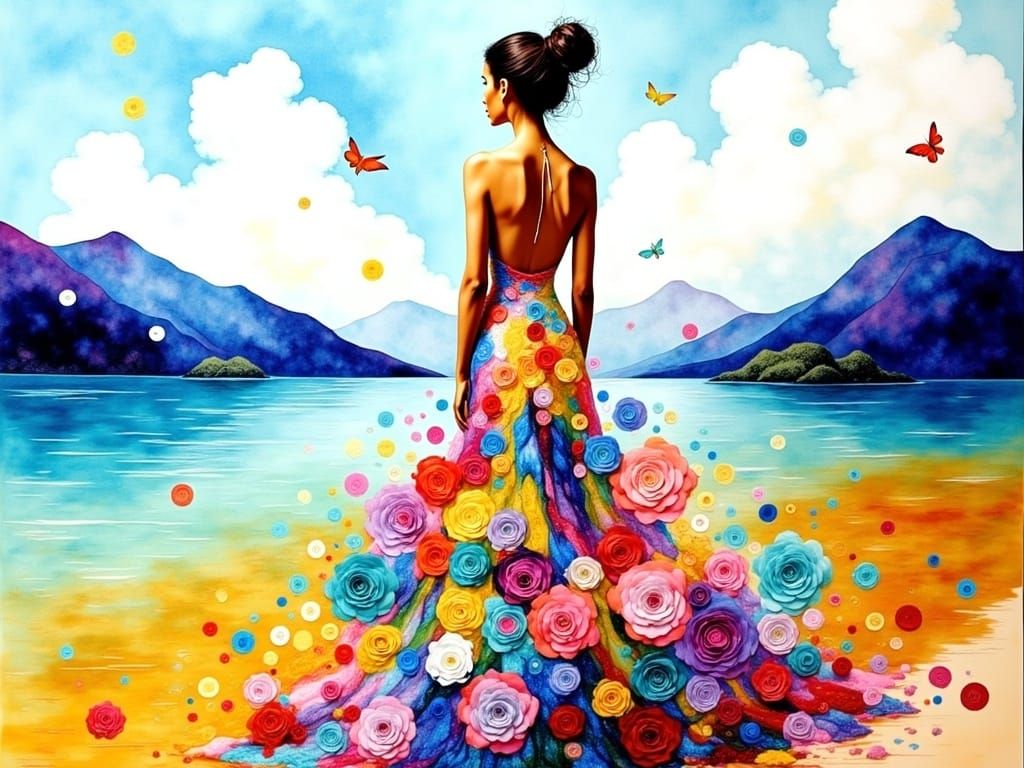 <lora:SurrealMixed:1.0> Vibrant, dreamlike scene of water and color, reminiscent of a surrealistic dreamscape, in the style of Joan Miro's e...