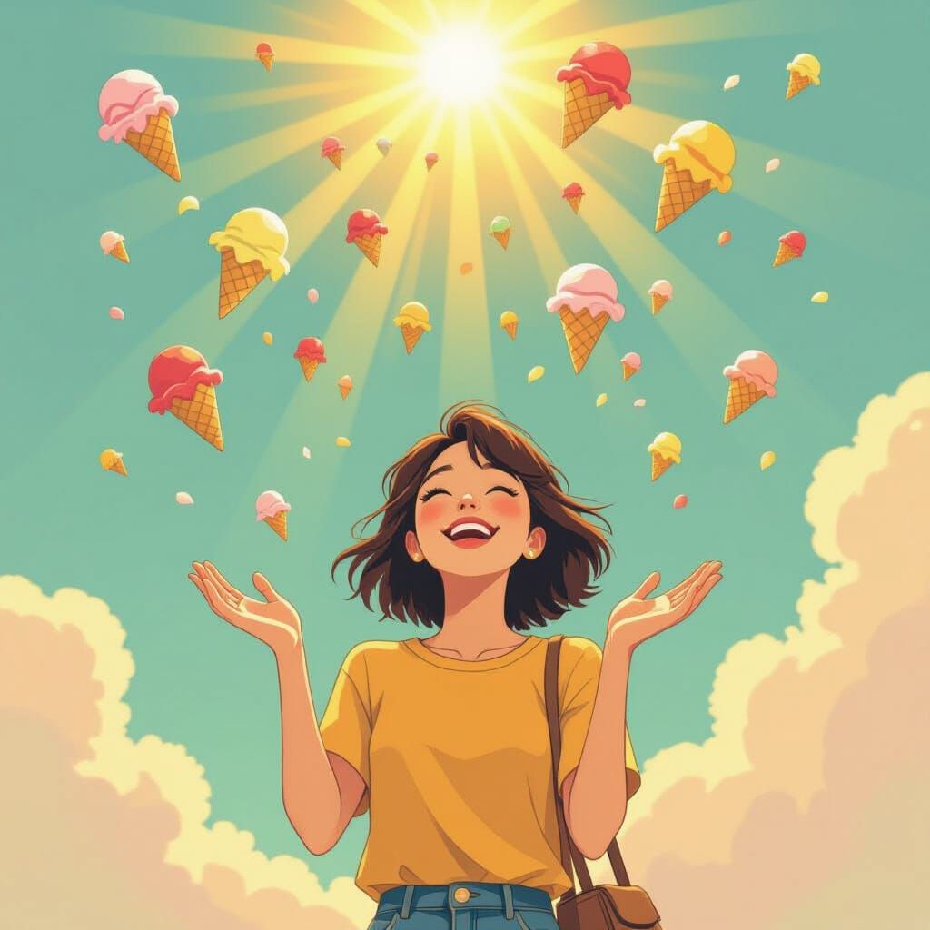 Whimsical Illustration of Ice Cream Rain