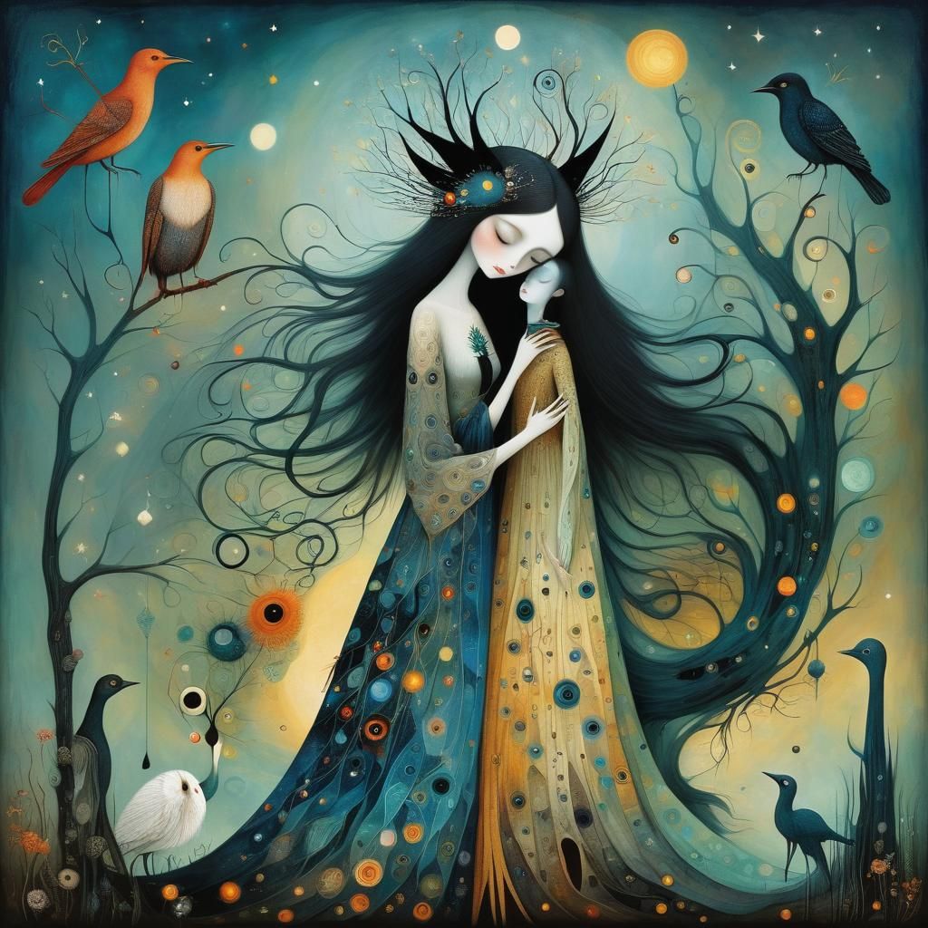 Mystical Anthropomorph Awakening, Symbolic Art Nouveau Style