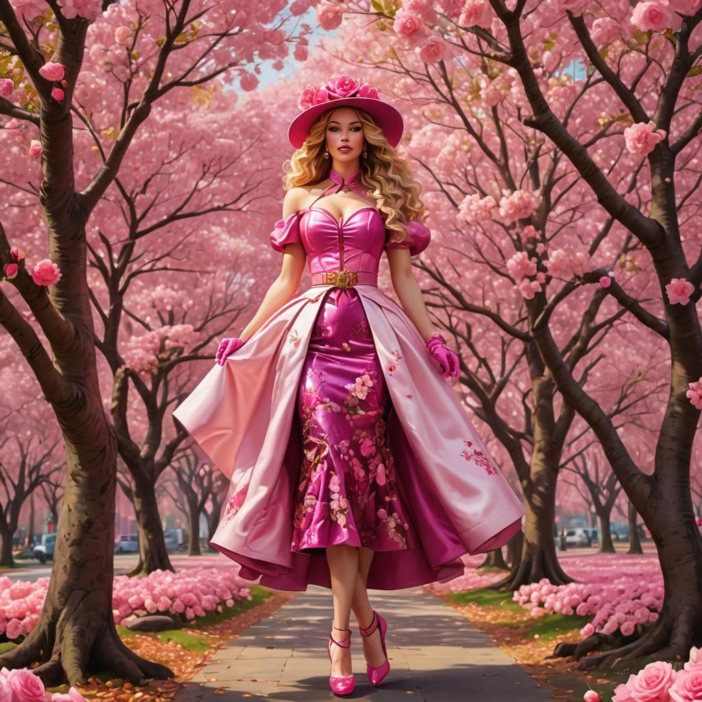 Golden rose colored background, gorgeous young queen, ample ...
