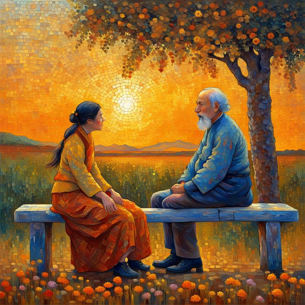 old man on a bench talking to a girl  by @Michael Hendrickson