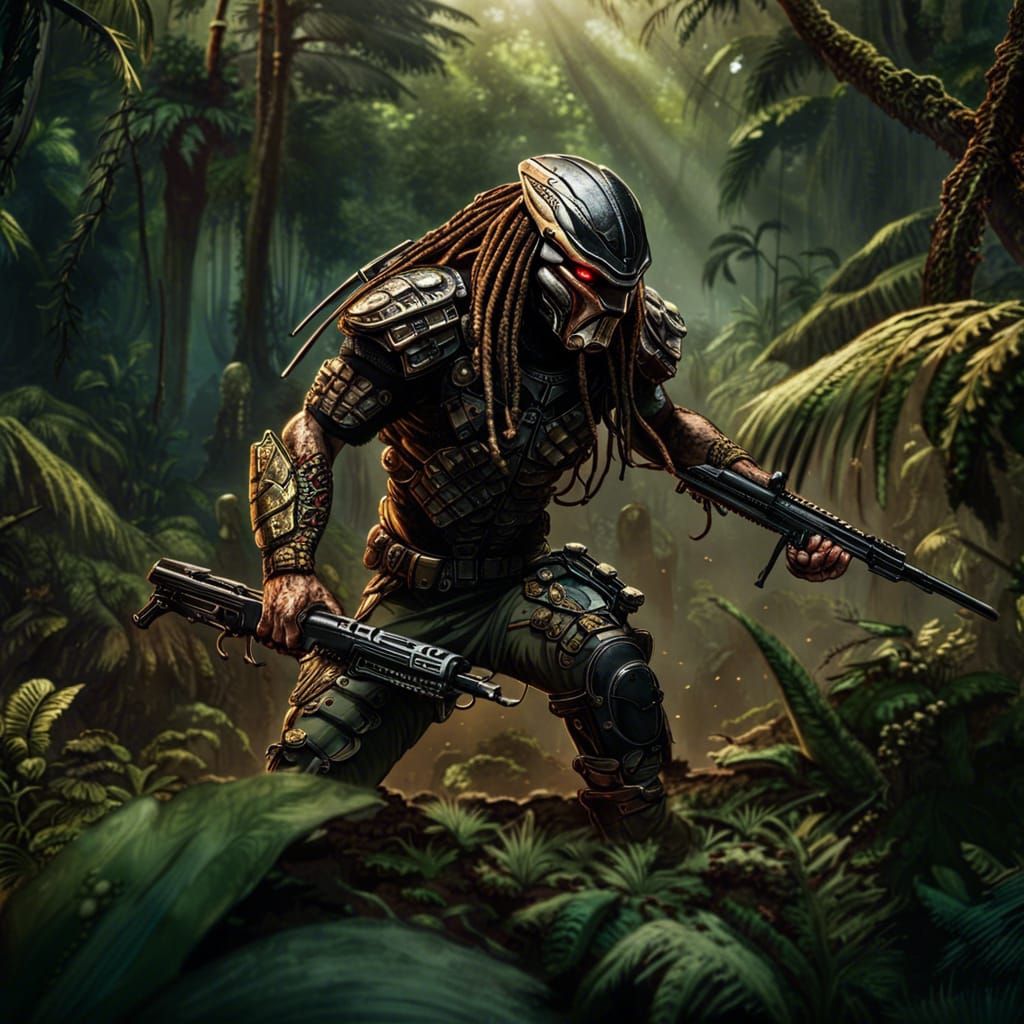 Predator in the Indonesian jungle during World War 2 - AI Generated ...