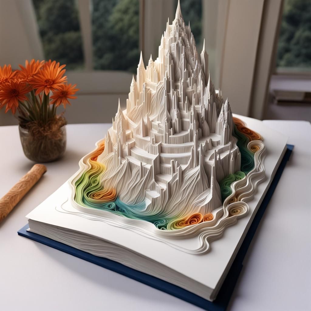 Minas Tirith carved into a book. - AI Generated Artwork - NightCafe Creator