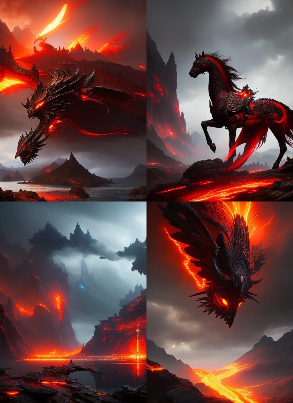 {{{Pegasus}}}:"Fiery red and black pegasus made of fire", ep...