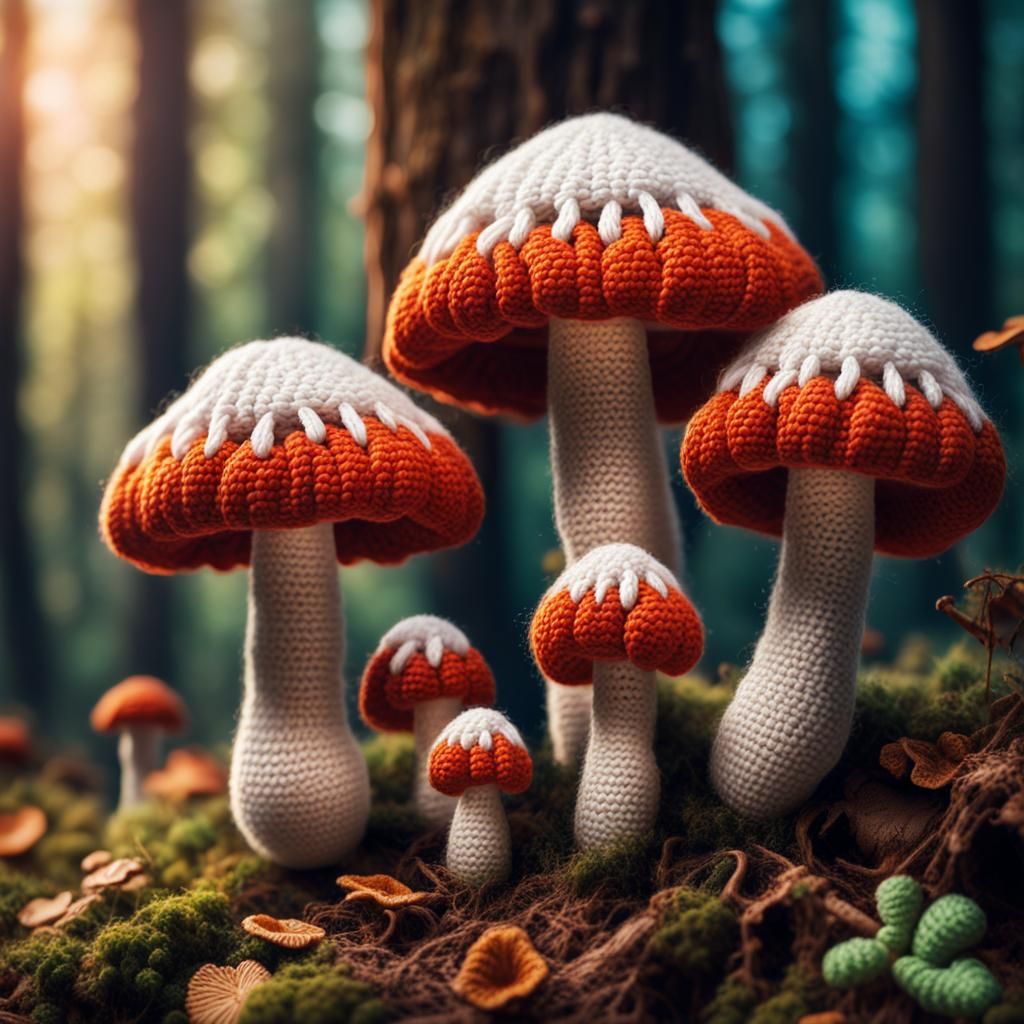 Matching crochet mushrooms