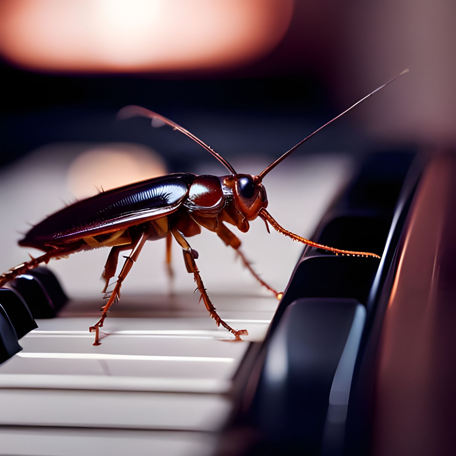 A friendly roach on a piano