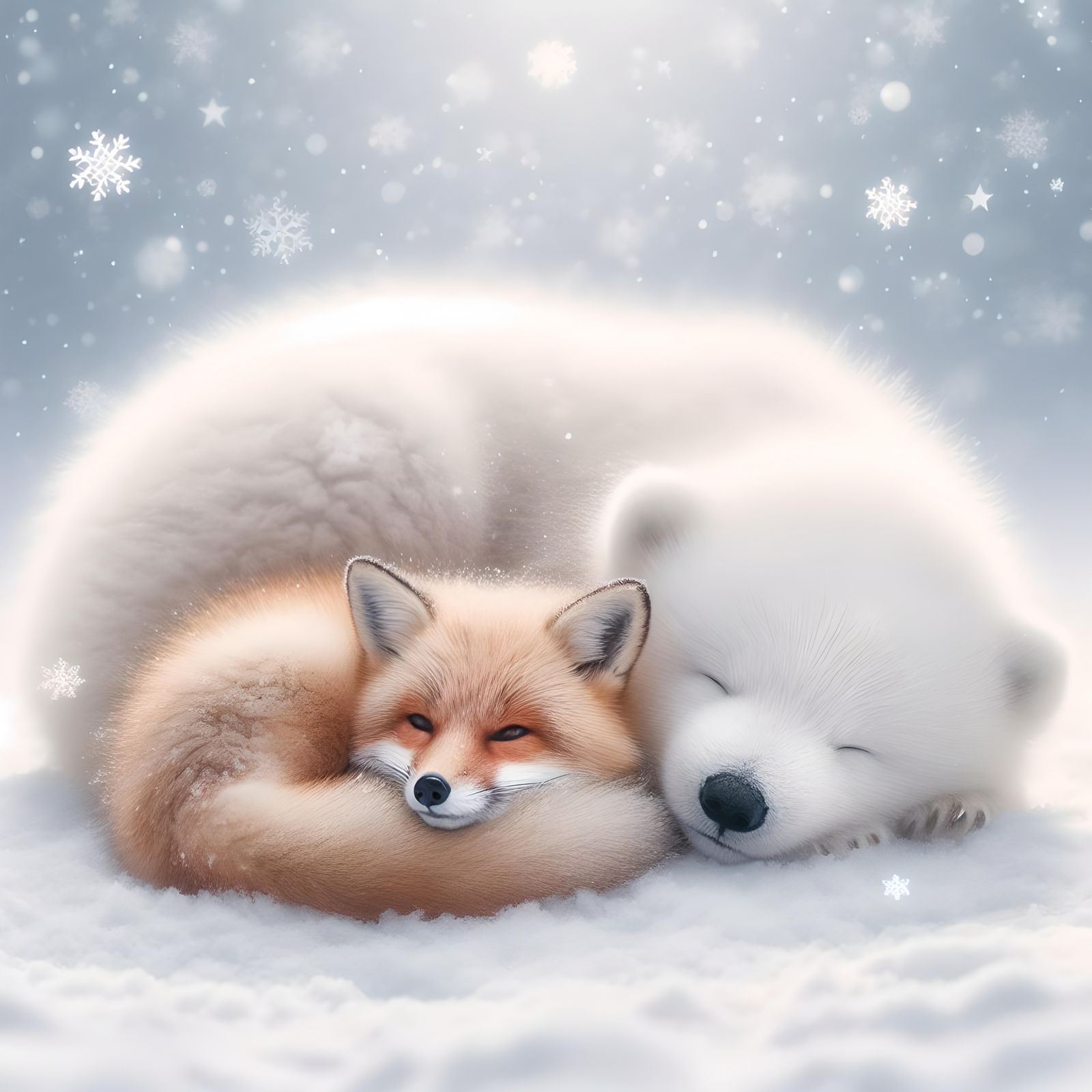 Friends napping in the snow
