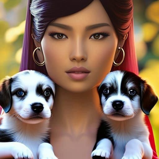 Girl Holding Puppies