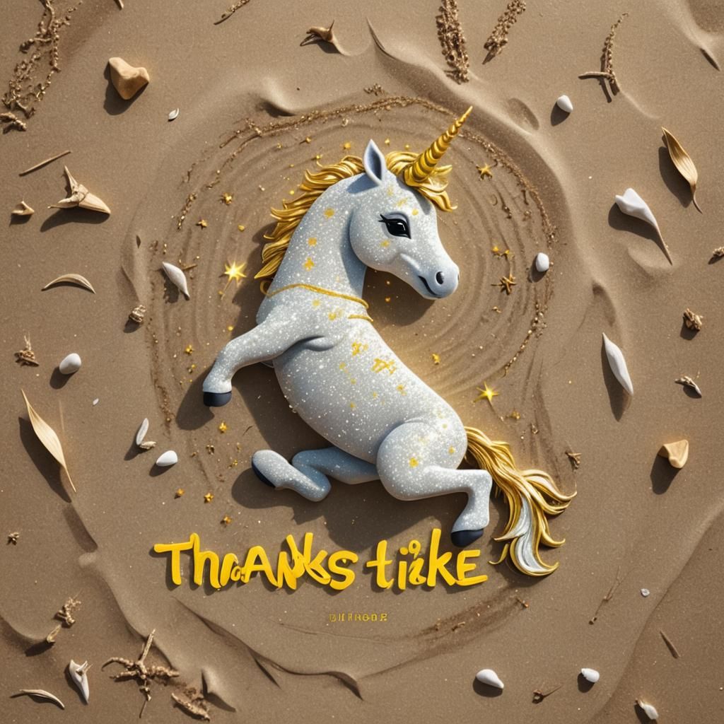 "Hyperrealistic digital artwork of a cute glowing unicorn do...