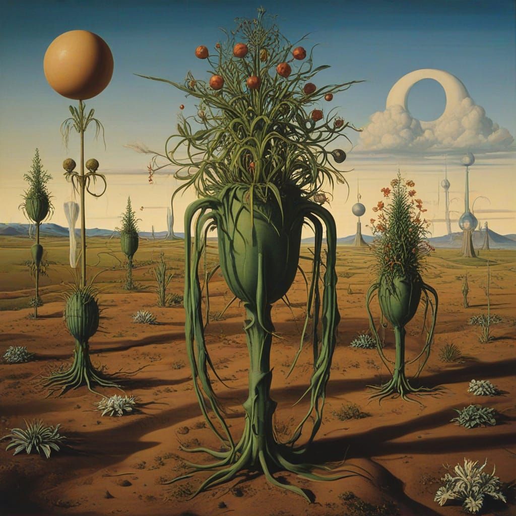 Imaginary plants of brave new world 
Imaginary plants by Salvador Dali and Jan van Eyck  by @Igor_Ch