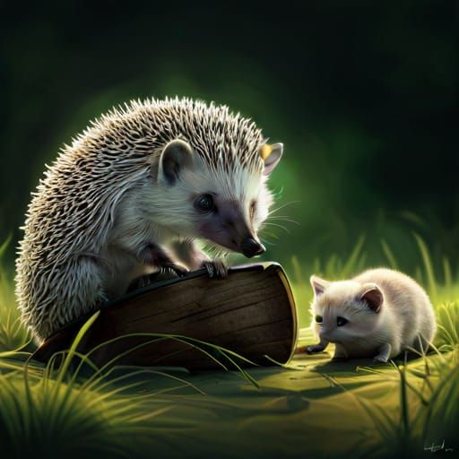 Hedgehog with kitten