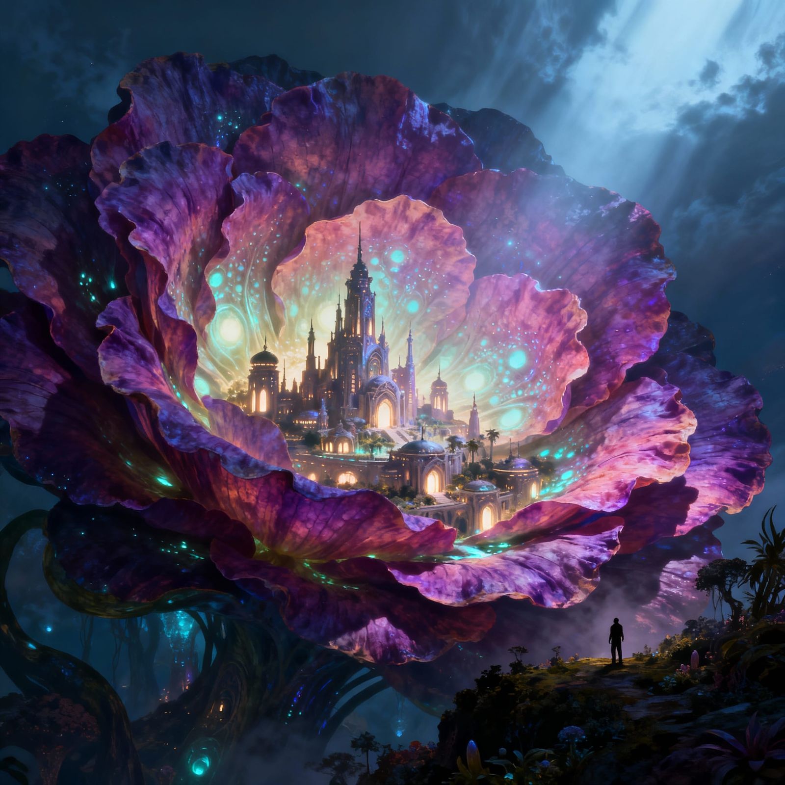A city built inside the petals of an enormous flower  by @Kody