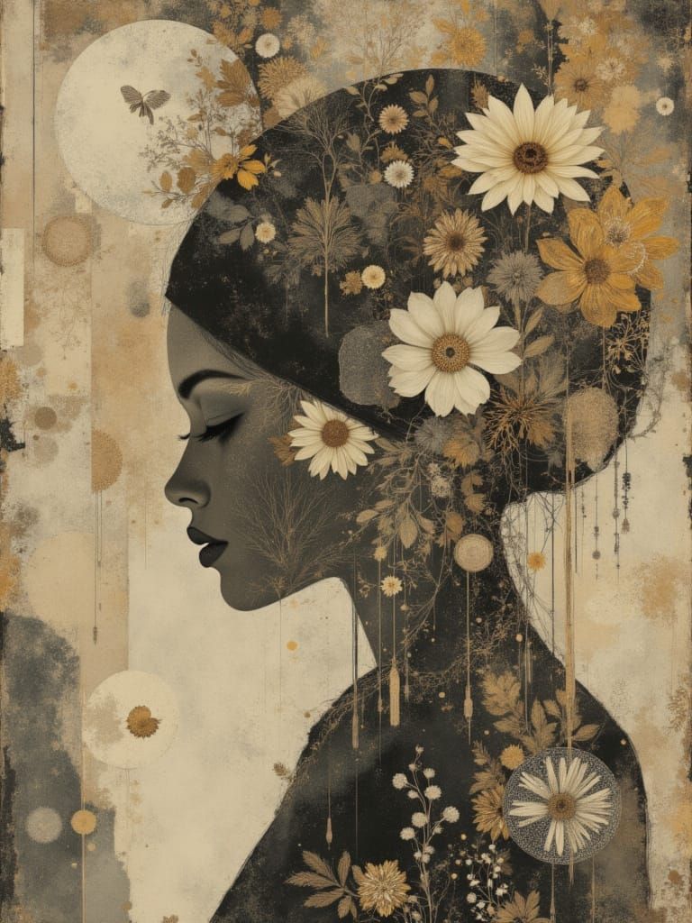 Melancholy Vintage Hand Drawn Botanical Collage