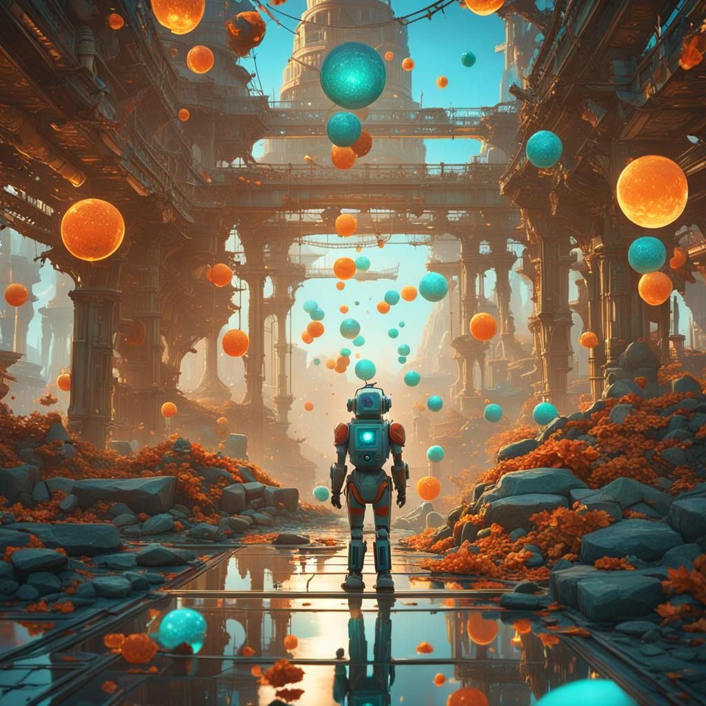 ami : humain + robot, ambiance futuriste, étoiles dans le ci...