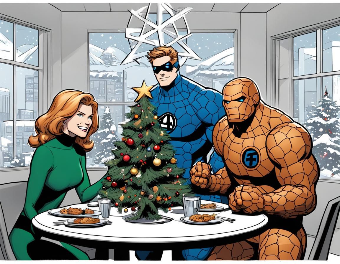 The Fantastic Four celebrate Christmas, cartoon, Hannah Barbara style ...