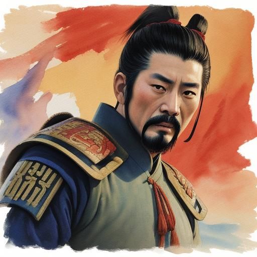 Cao Cao at Red Cliff in Gouache Style
